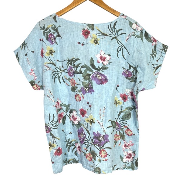 Bellambia Made in Italy 100% Linen Blue Floral Print Short Sleeve Top Size Med. - Picture 4 of 5